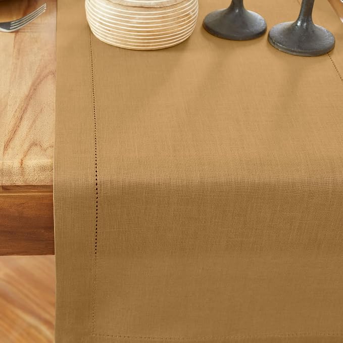 Solino Home Linen Camel Hemstitch Table Runner 48 Inches - Image 2