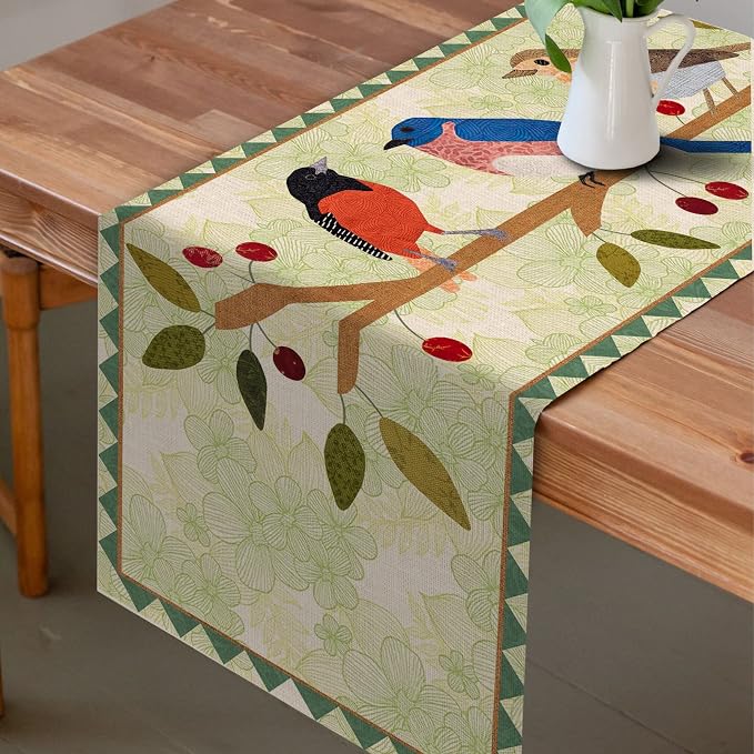Seliem Summer Birds Tree Branches Table Runner, Cardinal Home Kitchen Dining - Image 2
