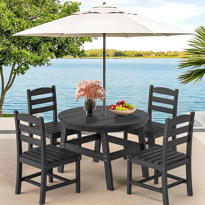 5 Piece Round Outdoor Dining Set, Relaxing HDPE Outdoor Table and Chairs - Image 4