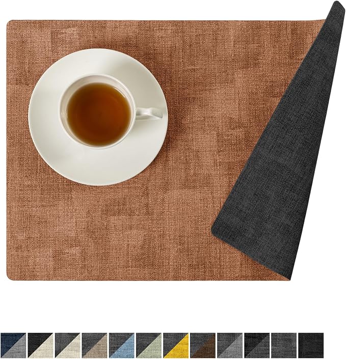 Romanstile Reversible Vinyl Placemats Set of 8, Faux Leather 100% Waterproof by Romanstile