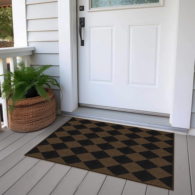 Easy Jute Checkered Entryway Rug, 2x3 Coffee Modern Indoor Outdoor Doormat - Image 7