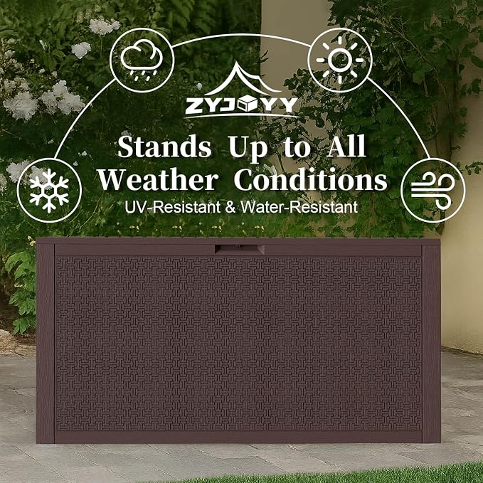 ZYJOYY 90 Gallon Resin Deck Box, Weatherproof Outdoor Storage Box - Image 4