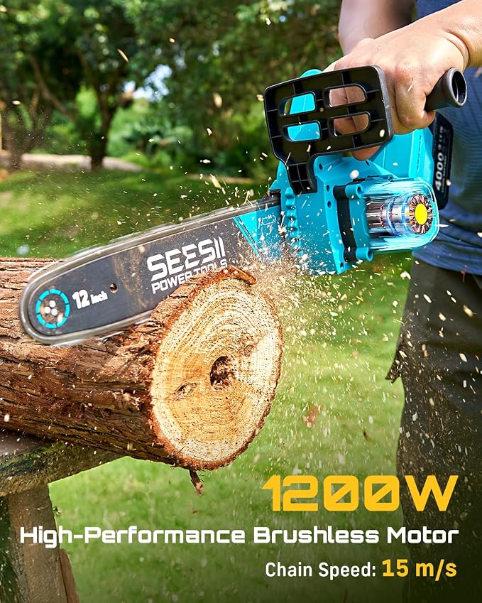 SEESII Electric Chainsaw Cordless 12-inch, Handheld Chain Saws - Image 4