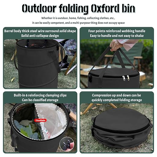 Pop up Camping Trash can with lid, Garden Garbage Bag with Lid, Lawn and Leaf - Image 6