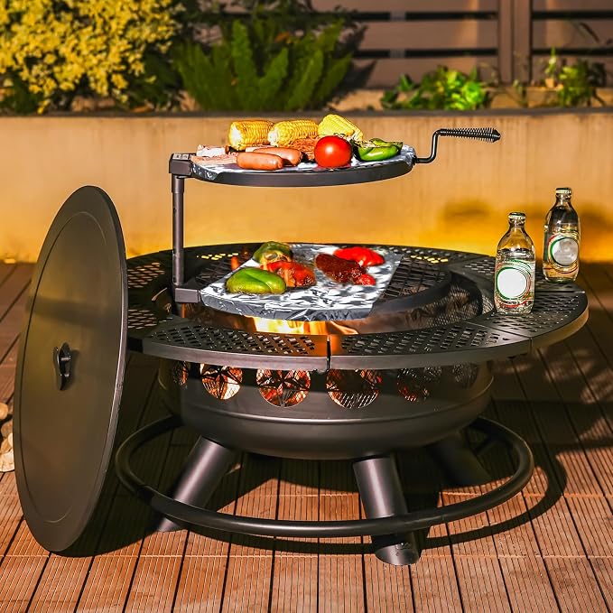 36 Inch Fire Pit with 2 Cooking Grills, Outdoor Wood Burning BBQ Firepit with - Image 2
