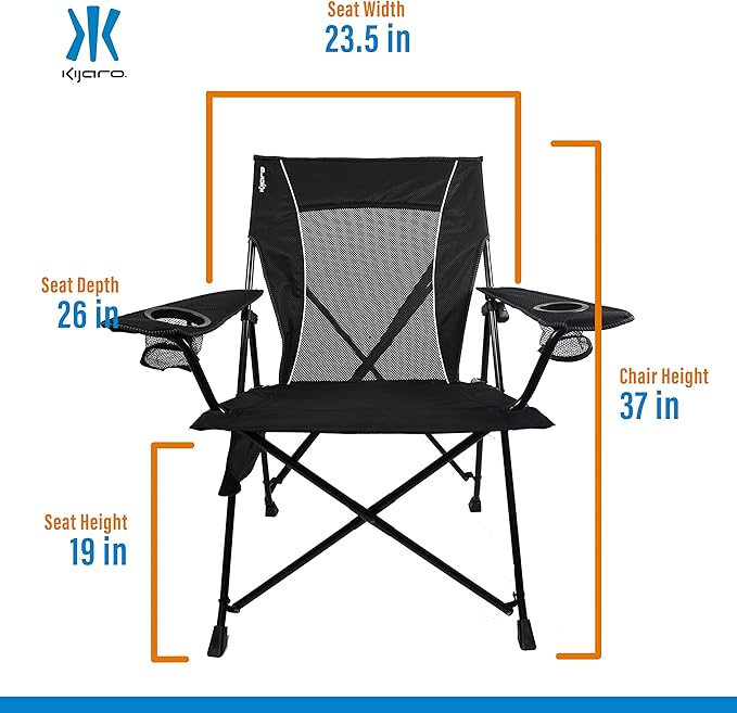 Folding Camp Chair, Black with Dual Lock, Polyester and Mesh