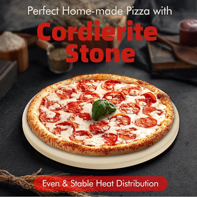 12.4" Round Pizza Stone, Heavy Duty Cordierite Pizza Pan - Image 3