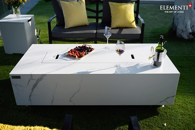 Elementi+ | Carrara Gas Fire Pit | Marble Porcelain & Metal Frame | 60" - Image 9