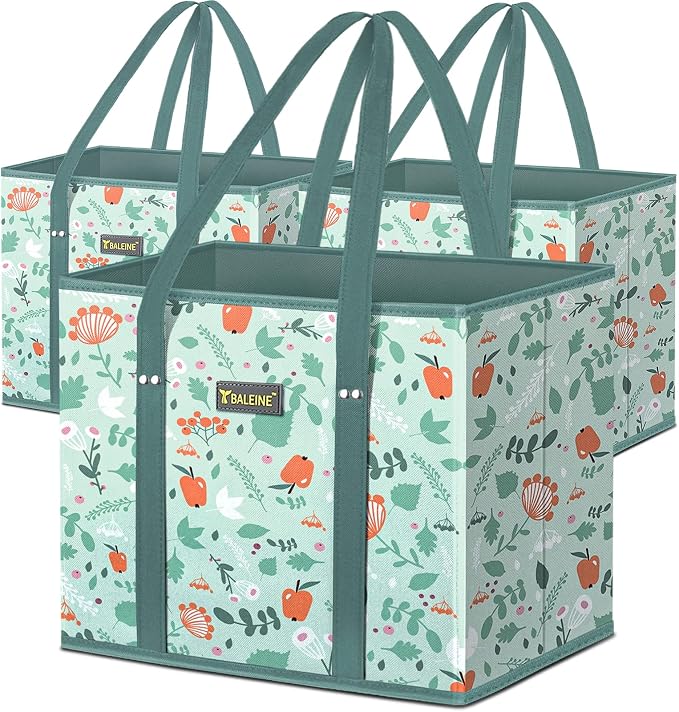 BALEINE 3Pk Reusable Grocery Bags, Foldable Shopping Bags by BALEINE