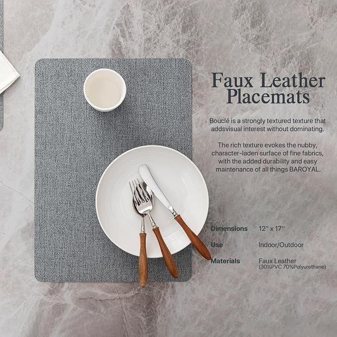 Faux Leather Placemats Set of 8 Vinyl Washable Wipeable Table Mats - Image 2