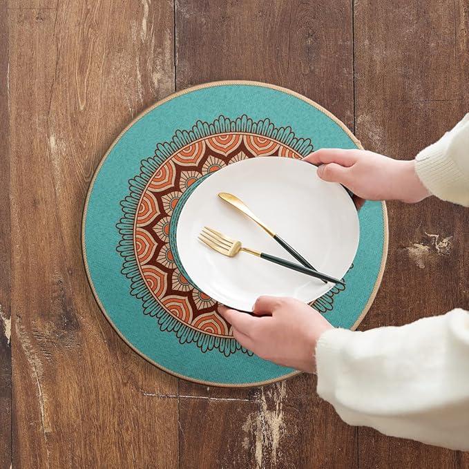 PIGCHCY Round Boho Placemats Set of 6, Rubber Heat Resistant Tabel Mats - Image 6