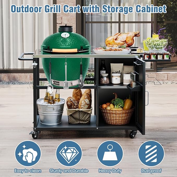 Big Green Egg Outdoor Grill Table, Portable Heavy Duty Grill Cart - Image 2