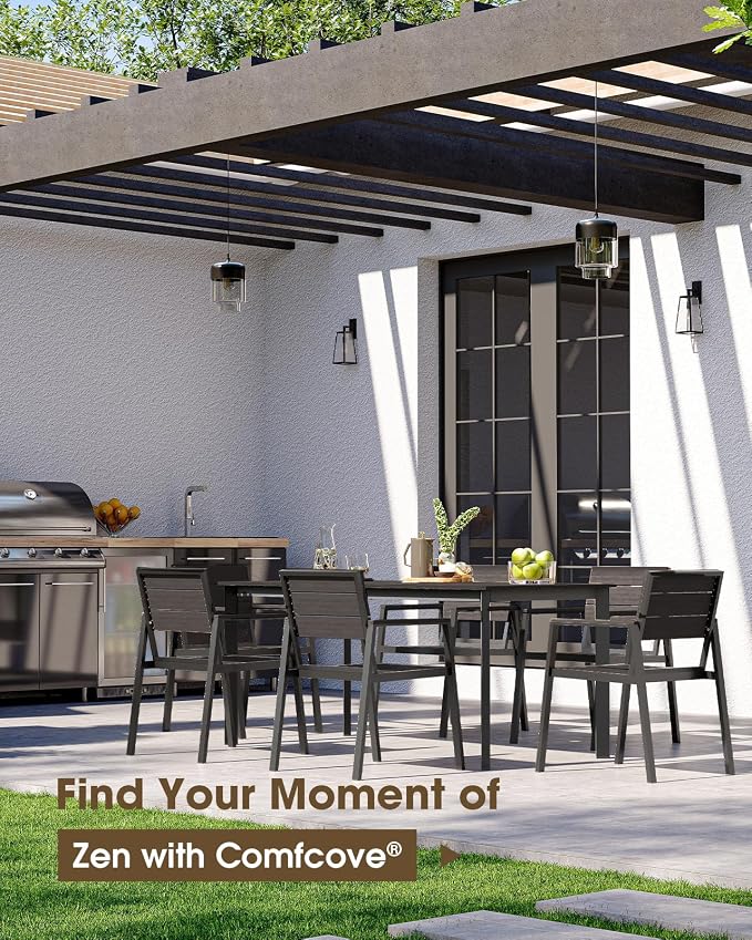 Patio Outdoor Dining Set for 6, Aluminum 7 Piece HDPS Outdooor Table and Chairs - Image 7