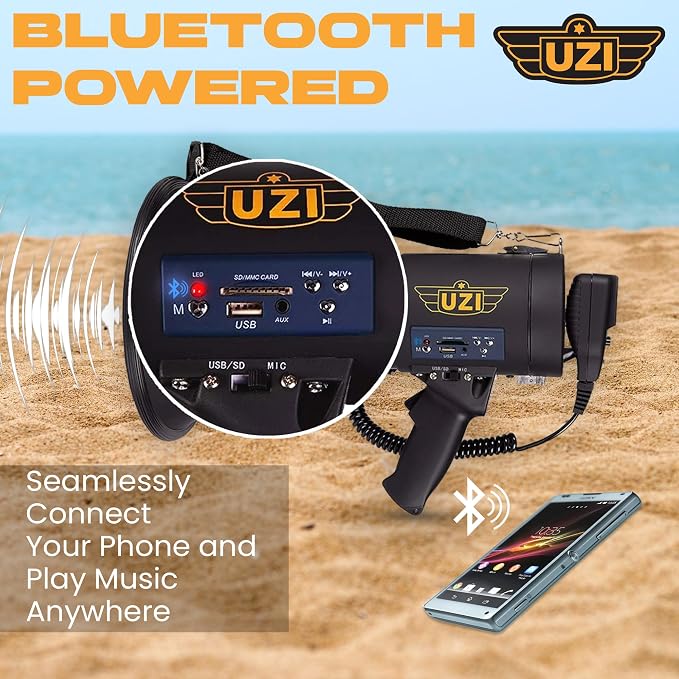 Uzi High Power Loud Big Bluetooth Megaphone 50W, Professional Bullhorn - Image 4