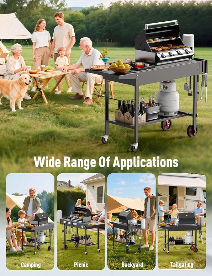 Portable Grill Cart Table with Wheels, - Image 7