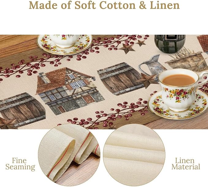 Western Texas Table Runner, Rustic Farmhouse Country Barn Berry Vintage Rural - Image 6
