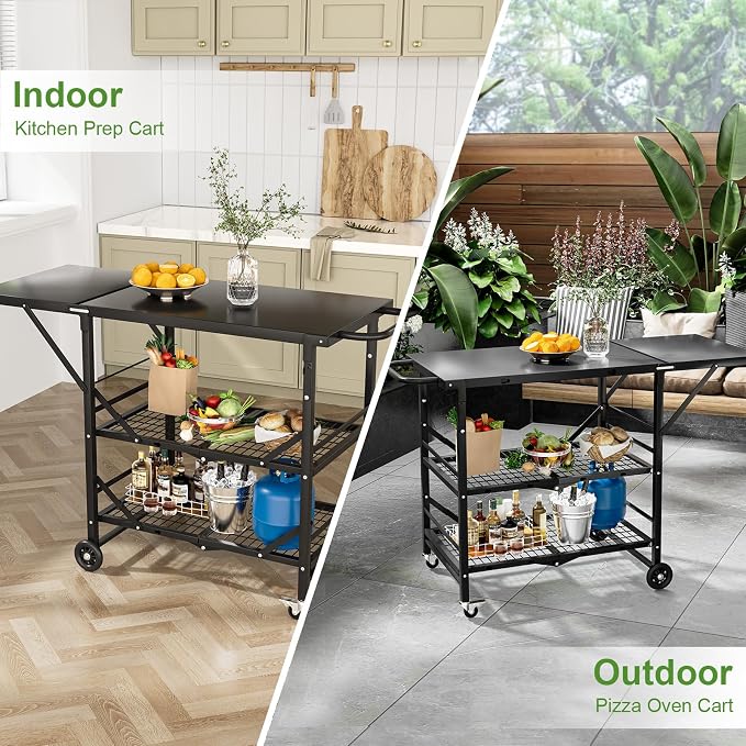 Himix Folding Grill Cart-3 Tier Outdoor Grill Cart - Image 7