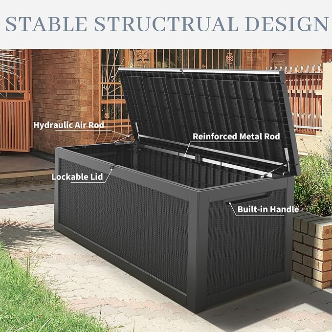 NUNU LAB 260 Gallon Outdoor Storage Box, Large Resin Deck Box - Image 4