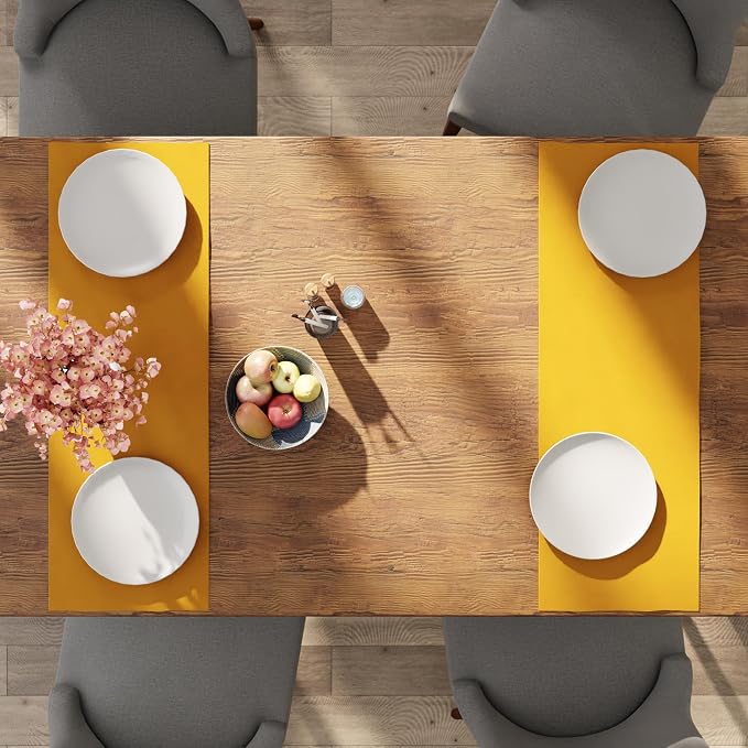 Encasa XO Table Runner 13"x36" Long | Cotton Canvas Fabric | Sunbeam Yellow - Image 5