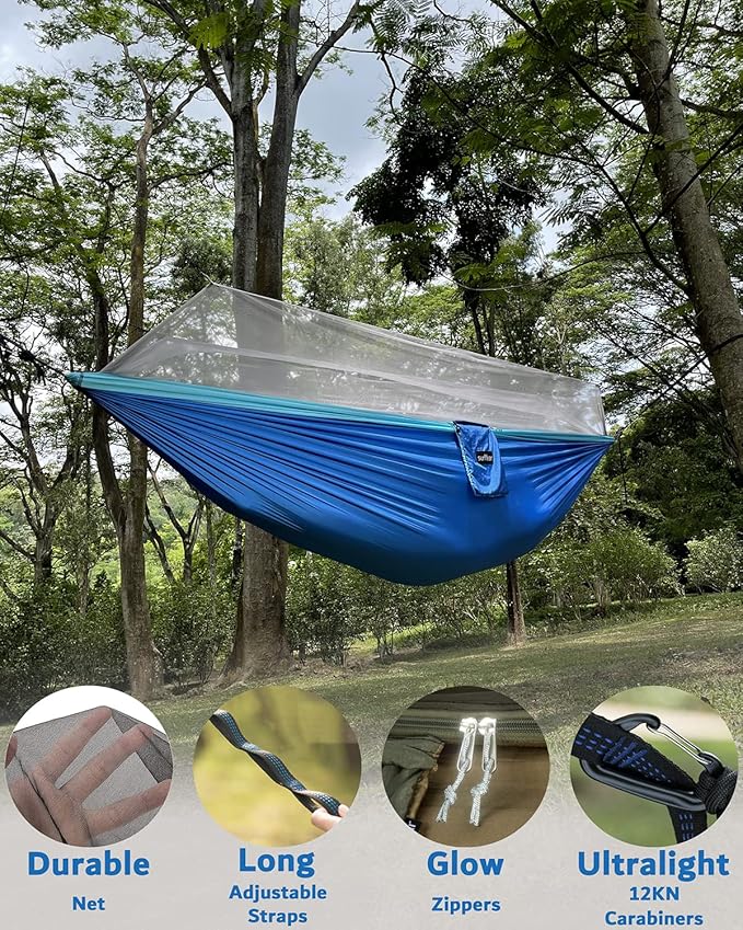 Camping Hammock with Rain Fly and Bug Net, 2-Person Nylon Oxford