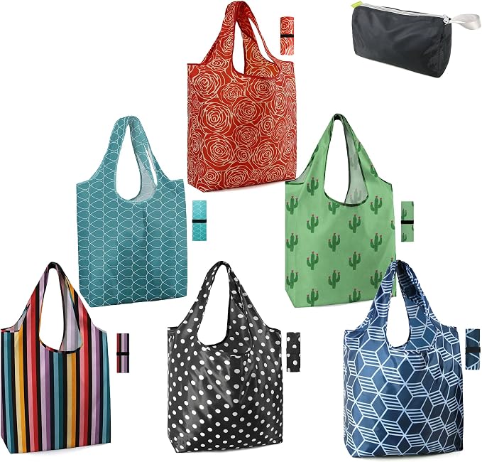 BeeGreen Geometry Reusable Grocery Bags Bulk 6 Packs X-Large, Reusable Shopping by BeeGreen