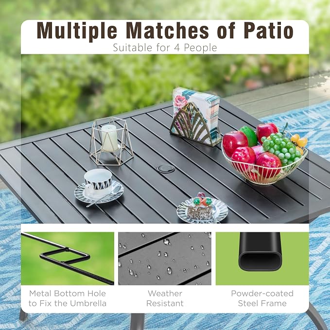 Outdoor Patio Square Dining Table, All Weather Wrought Iron Black Outdoor Table - Image 4