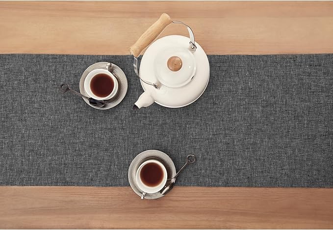 Solino Home Linen Charcoal Grey Table Runner 108 Inches Long - Image 3