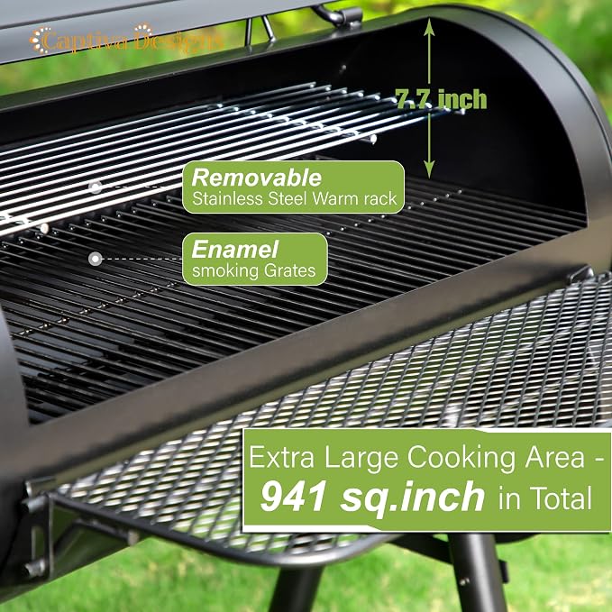Captiva Designs Heavy Duty Outdoor Smoker, Extra Large Cooking Area Offset - Image 2