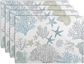 Summer Linen Placemats Set of 4 Nautical Coastal Theme Washable Non-Slip Heat by Wnoesat