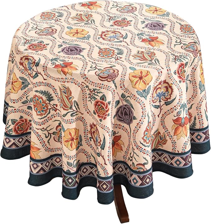 Vintage French Round Tablecloth, Linen Extra Long Tablecloth by bilingaier