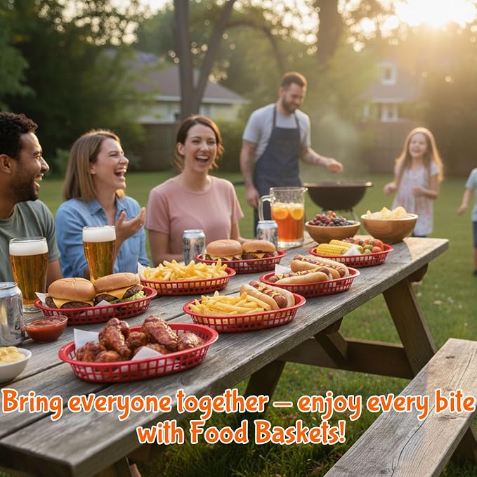 Fast Food Baskets 16-Pack, 10 x 6 Inch Plastic Oval Serving Baskets - Image 6