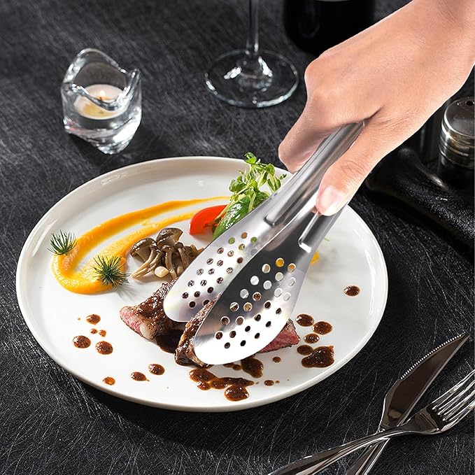 Tongs, 12-Inch Stainless Steel Buffet Style, Silver, 8-Pack