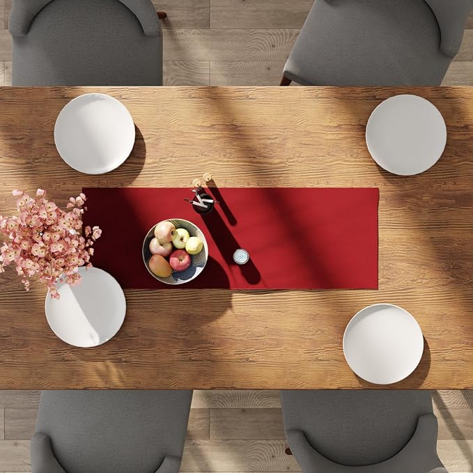 Encasa XO Table Runner 13"x36" Long | Cotton Canvas Fabric | Deep Red Solid - Image 4