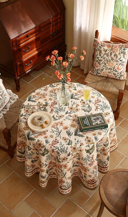 Designer Floral Linen Small Round Tablecloth, Vintage William Morris Soft and - Image 9