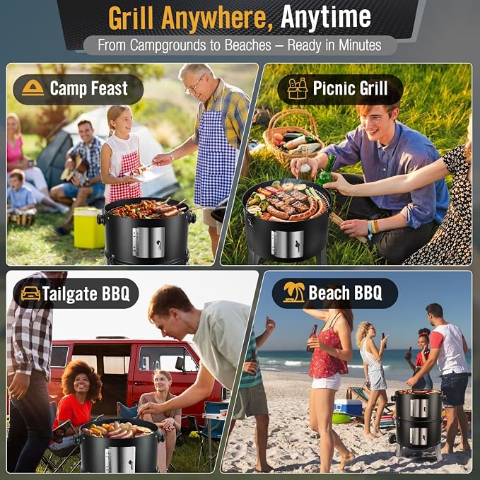 BBQ Charcoal Smoker for Meat: 16 Inch Heavy Duty 4 In 1 BBQ Charcoal Grills - Image 7