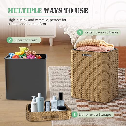 Ypati Rattan Trash Can with Lid, Wicker Bathroom Garbage Bin with Removeable - Image 5