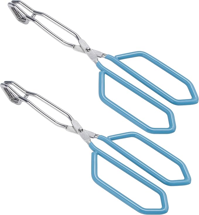 Tongs, 2 Piece Stainless Steel Scissor Tongs in Blue, 11 Inch