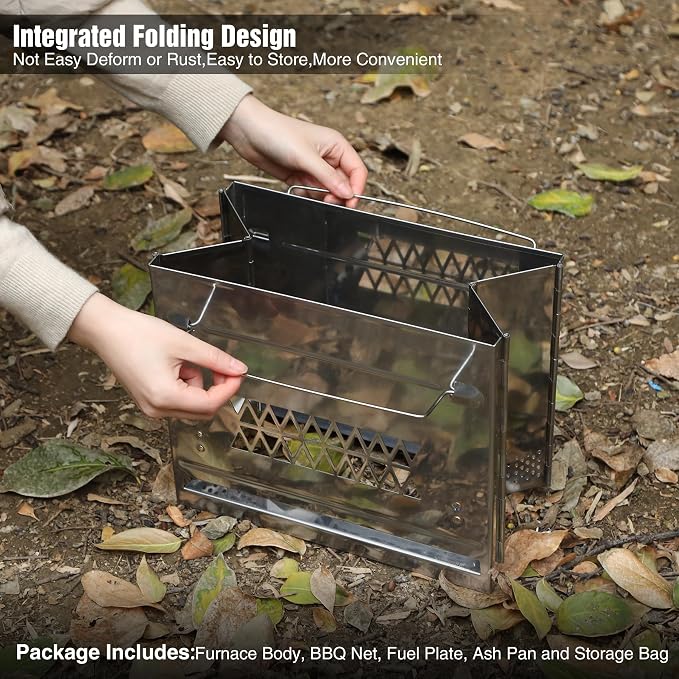 REDCAMP Wood Burning Folding Camp Stove Stainless Steel Grill, Rectangle Style - Image 6