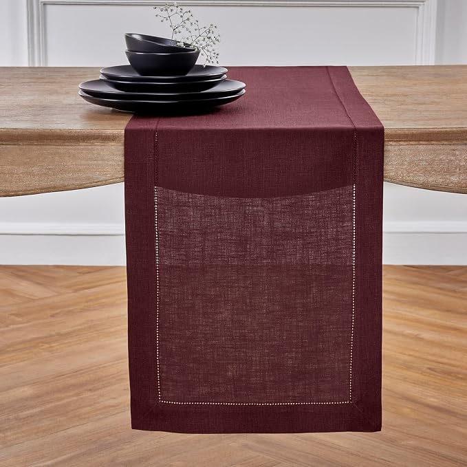 Solino Home Linen Burgundy Table Runner 108 Inches Long by SolinoHome