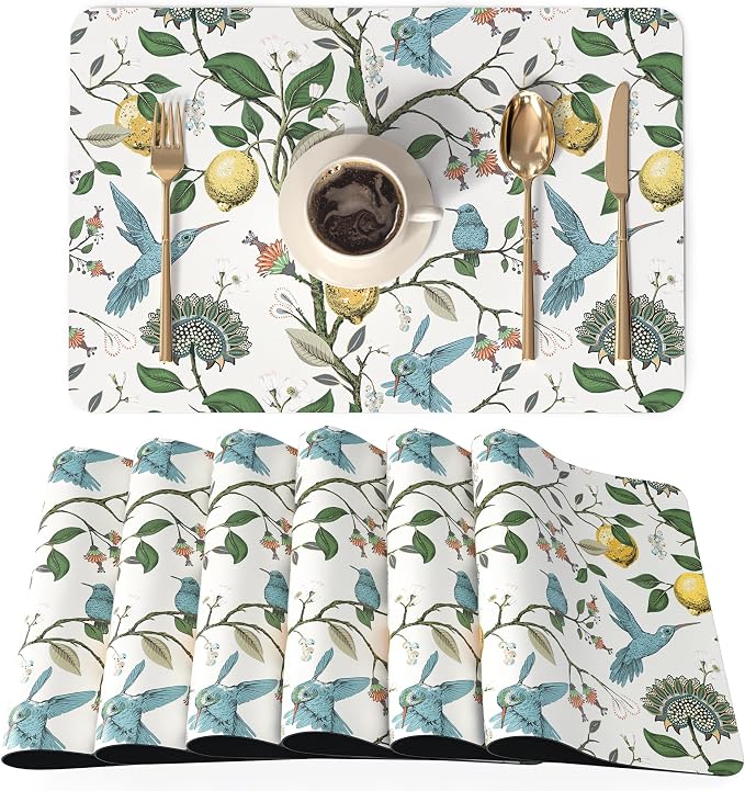 QIYI Placemats Set of 6, 12x18 Inch Faux Leather Place Mats by QIYI