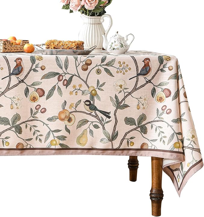 Linen Pink Tablecloth, Wrinkle Resistant French Vintage Tablecloth Print by bilingaier