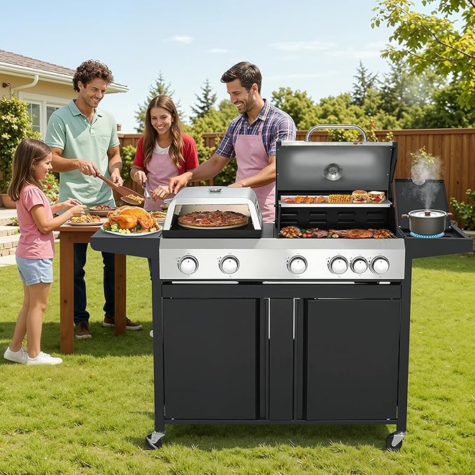 MELLCOM 3 IN 1 Pizza Griddle Grill Combo, 000 BTU 5 Burner Stainless Steel - Image 9