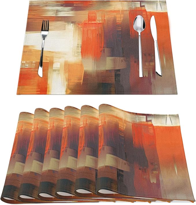 Orange Placemats for Dining Table Set of 6 Modern Art Abstract Painting Place by Fjogymlea