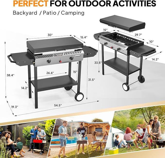 Bonnlo 2-in-1 Propane Stove and Griddle, Iginition Outdoor Gas Cooker - Image 6