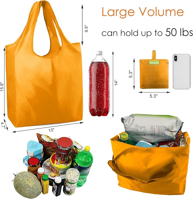BeeGreen Yellow Reusable Grocery Bags Light Orange Shopping Bags Bulk 50LBS - Image 2