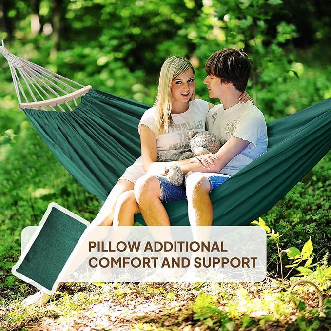 Hammock with Pole in Dark Green Cotton, 106 x 59 Inches