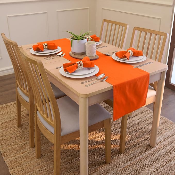 Encasa XO Table Runner 13"x91" Long | Cotton Canvas Fabric | Orange Solid Color - Image 2