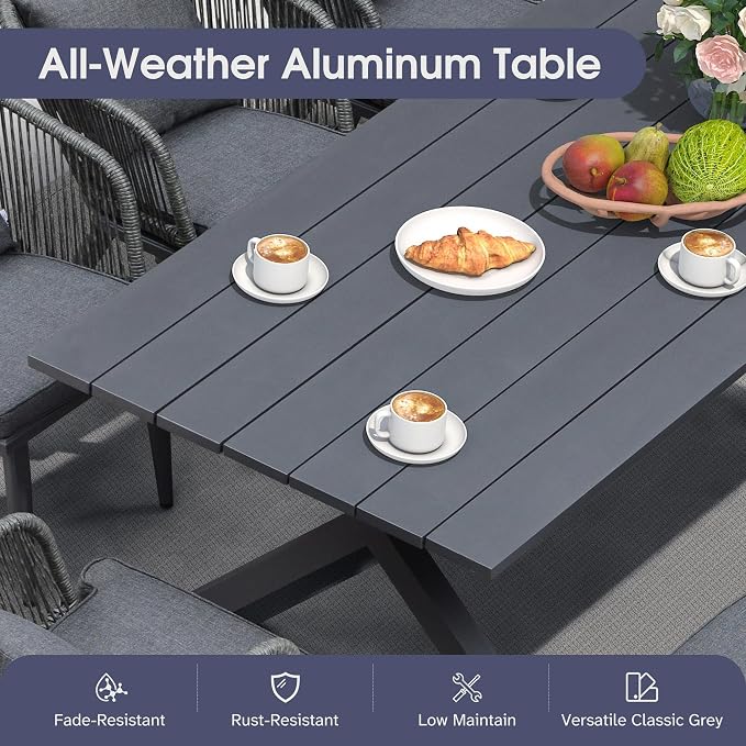 PURPLE LEAF 14 Pieces Patio Dining Set Wicker Outdoor Furniture Rectangular - Image 3