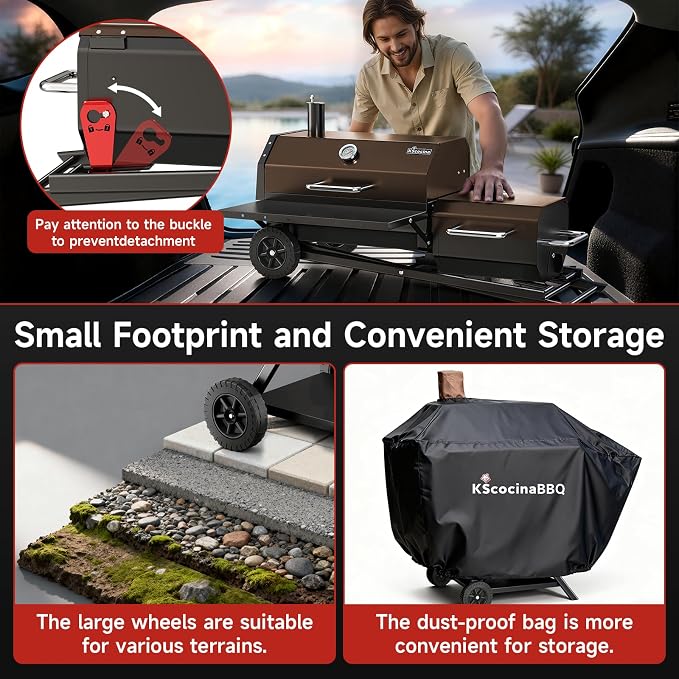 Portable Charcoal Grill with Smoking Function, Foldable Suitcase Design with - Image 8