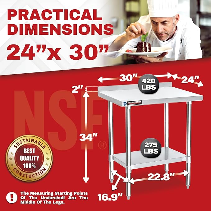 DuraSteel NSF Commercial Kitchen Table - Image 6